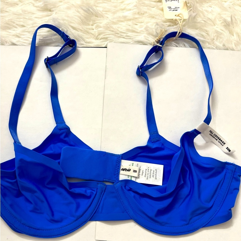 Aerie SMOOTHEZ Mesh Unlined underwire Royal Blue bra size 32B NWT